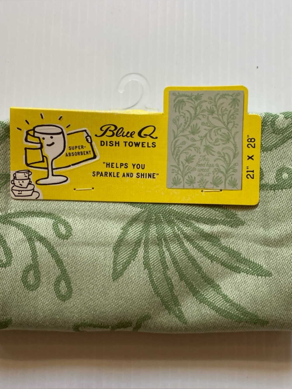 NEW Blue Q Super Absorbent Cotton Dish Towel “The Food Has Weed In It” 21x28